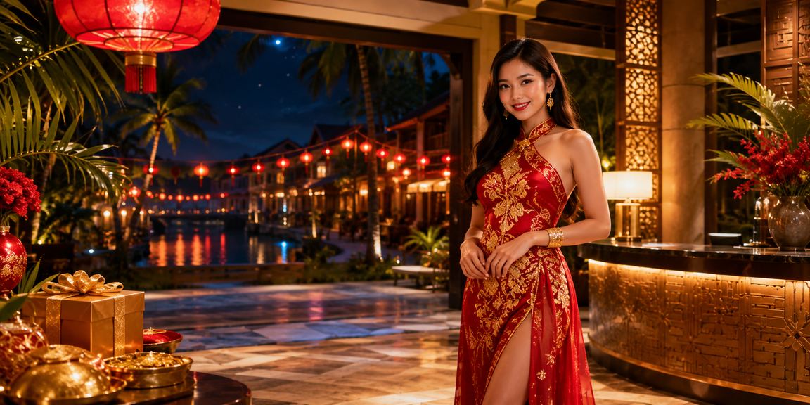 Khung cảnh lồng đèn Hội An lung linh bên cạnh không gian casino sang trọng về đêm
